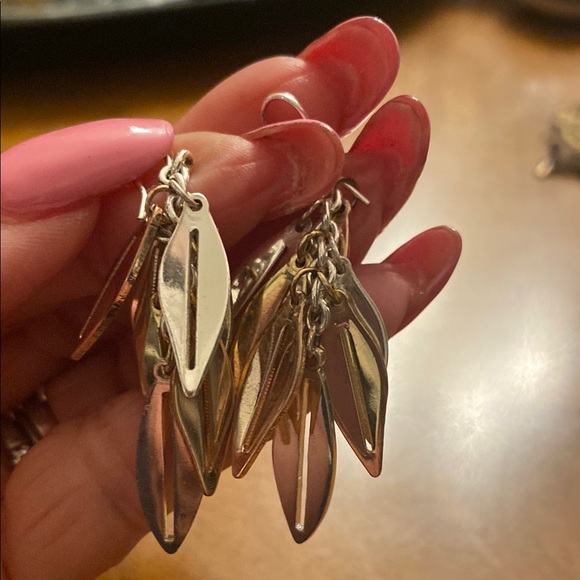 Elegant Gold and Silver Leaf Earrings - Picture 2 of 5